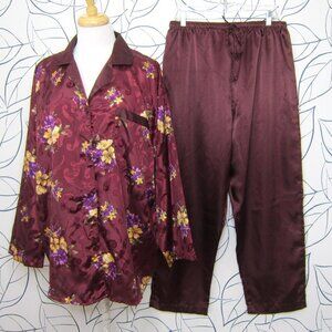 Intimates Liz Banks Burgundy Satin Pajama Set Women's Size 2X EUC